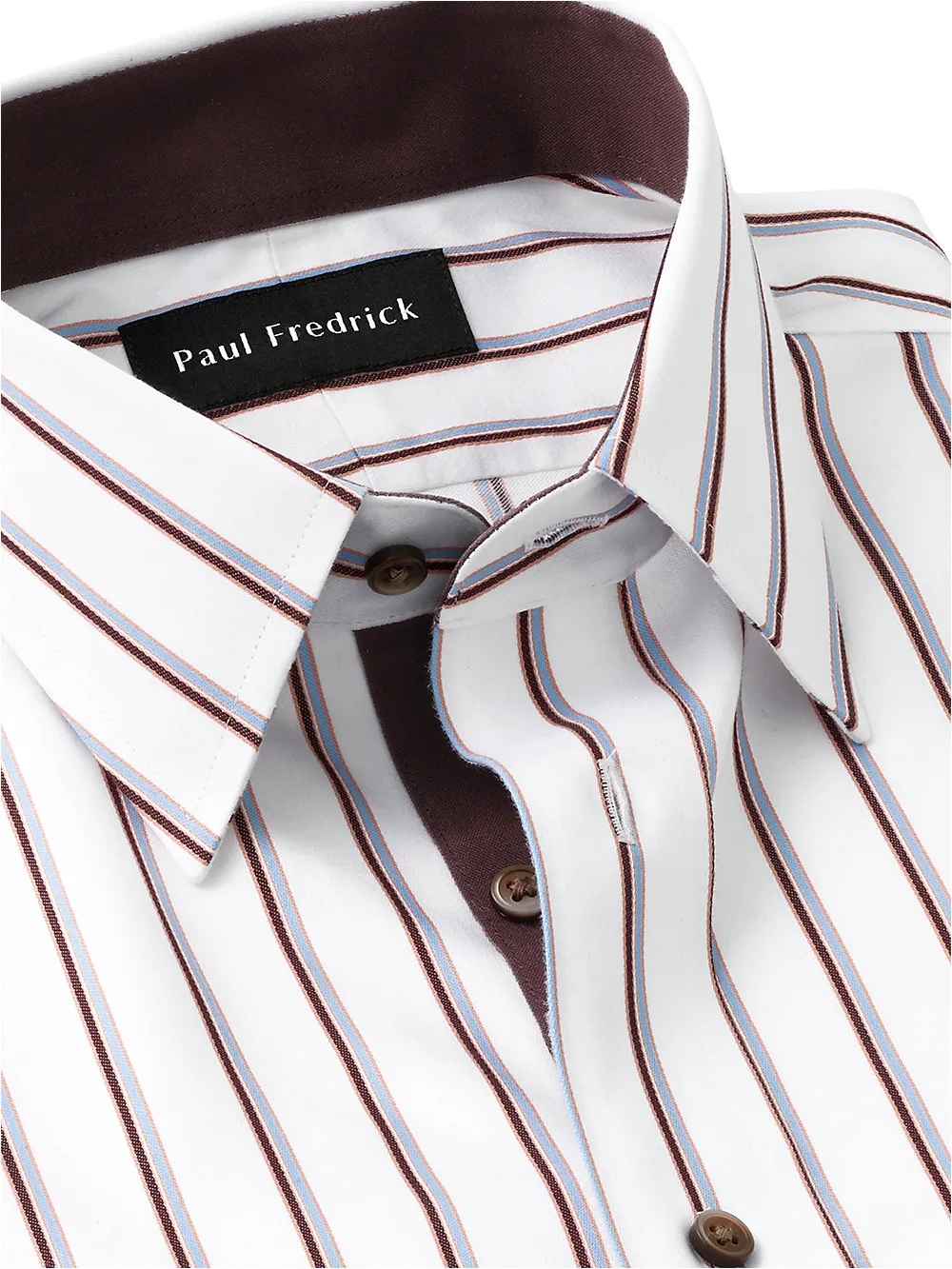 Non-Iron Cotton Stripe Dress Shirt With Contrast Trim - Blue/brown sold by Paul Fredrick product image thumbnail 3