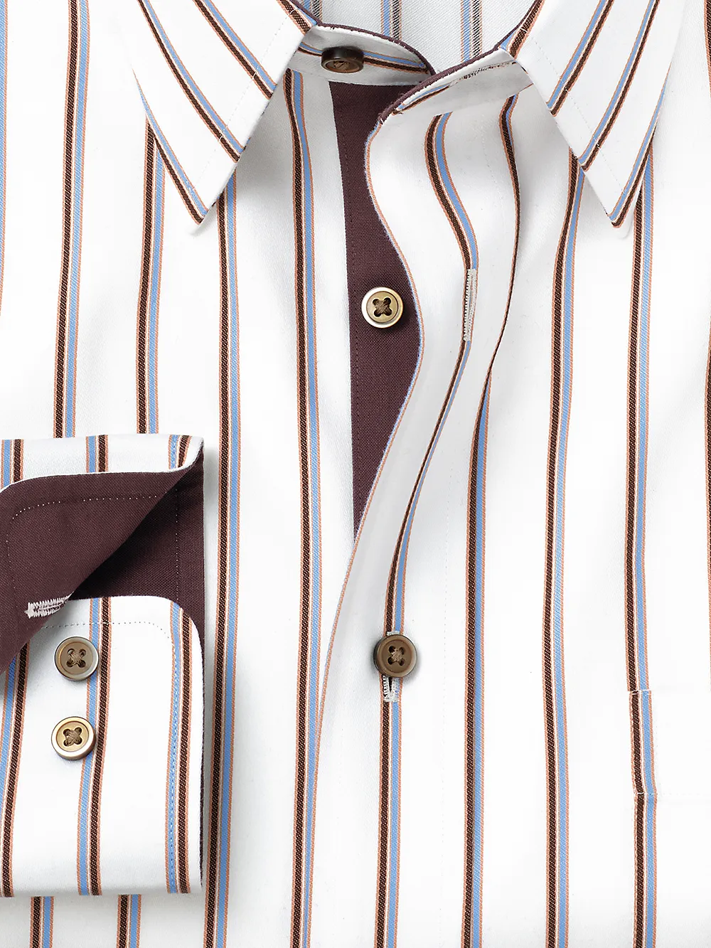 Non-Iron Cotton Stripe Dress Shirt With Contrast Trim - Blue/brown sold by Paul Fredrick product image thumbnail 2