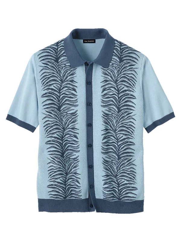 Cotton Button Front Polo - Sky Blue sold by Paul Fredrick