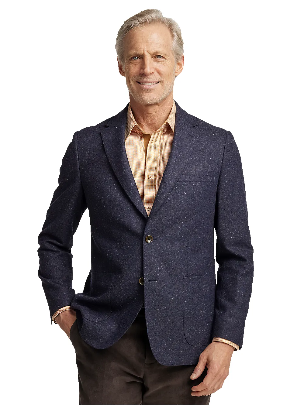Wool Blend Donegal Single Breasted Notch Lapel Sport Coat - Navy sold by Paul Fredrick product image thumbnail 2