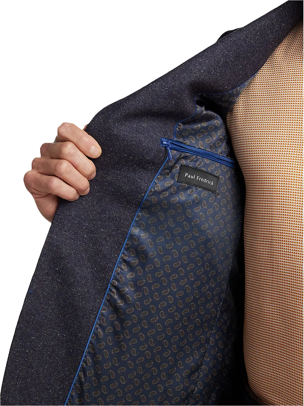Wool Blend Donegal Single Breasted Notch Lapel Sport Coat - Navy sold by Paul Fredrick product image thumbnail 4