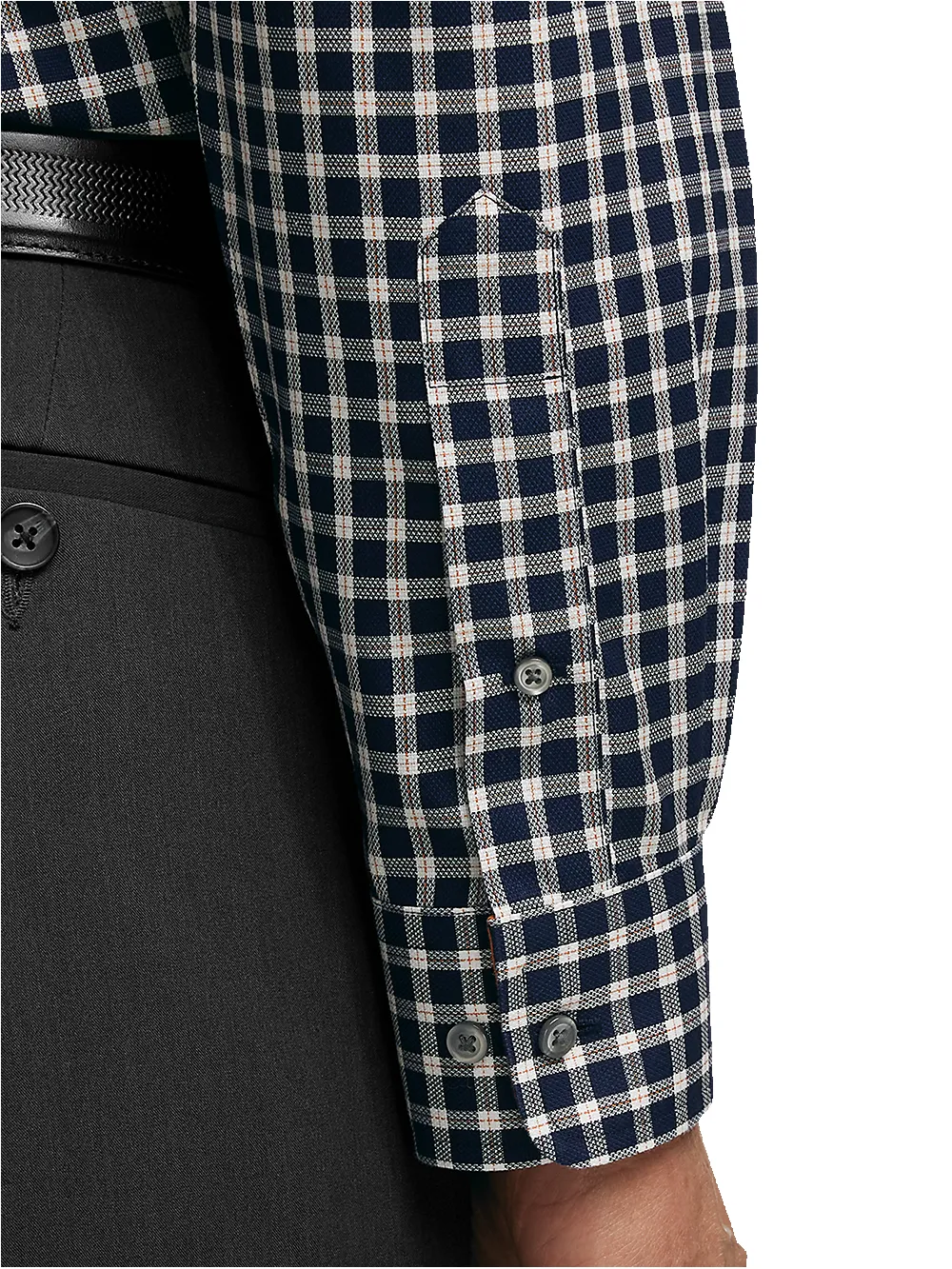 Non-Iron Cotton Check Dress Shirt With Contrast Trim - Black/rust sold by Paul Fredrick product image thumbnail 4