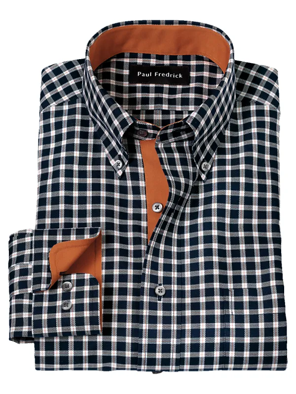 Non-Iron Cotton Check Dress Shirt With Contrast Trim - Black/rust sold by Paul Fredrick
