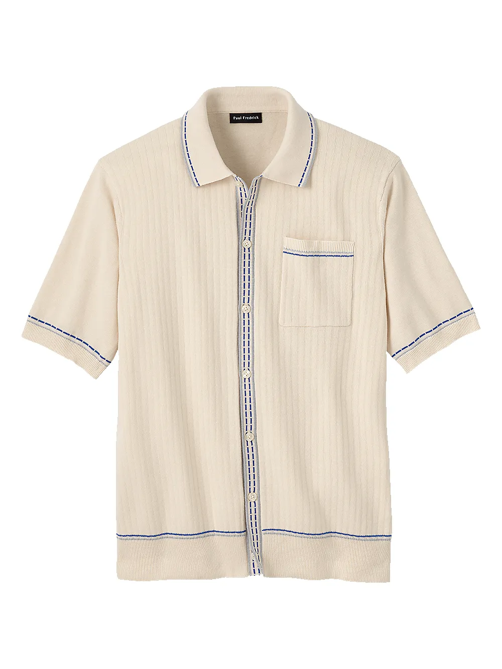 Cotton Button Front Polo - Ivory sold by Paul Fredrick