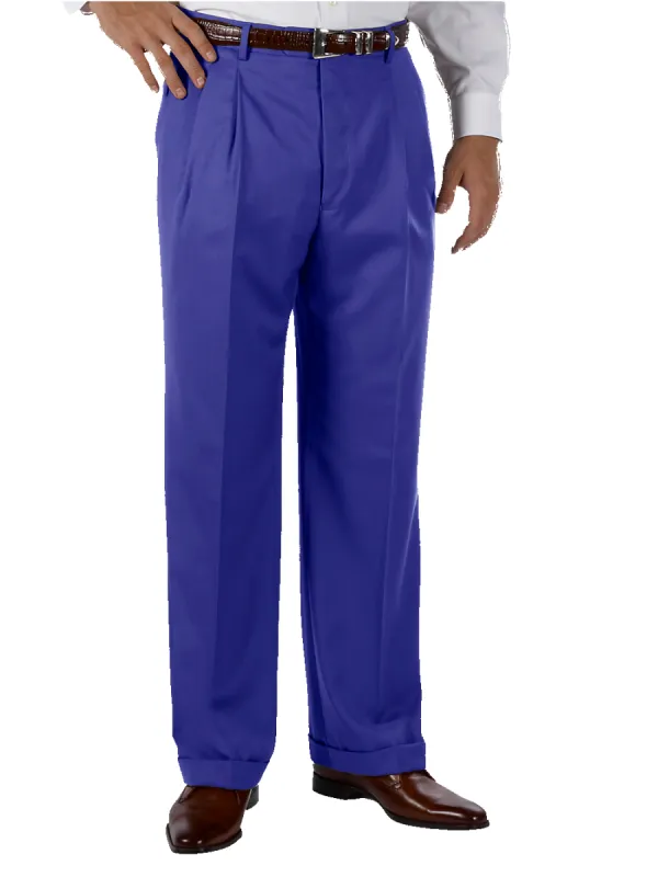 Classic Fit Wool Gabardine Pleated Pants - Indigo sold by Paul Fredrick