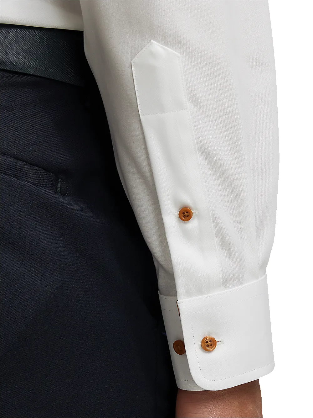 Comfort Stretch Non-Iron Solid Dress Shirt With Contrast Trim - White/rust sold by Paul Fredrick product image thumbnail 4