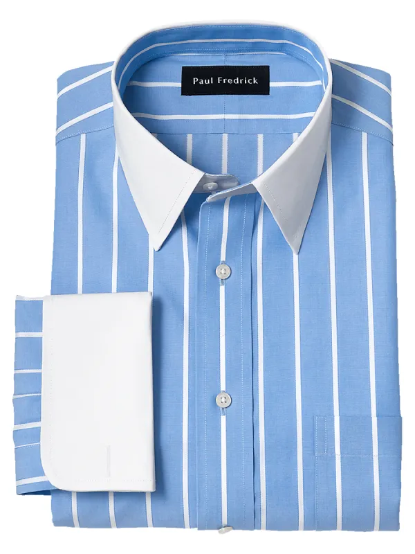 Non-Iron Cotton Stripe Dress Shirt - Blue sold by Paul Fredrick