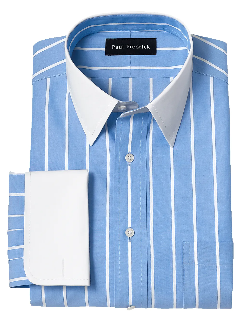 Non-Iron Cotton Stripe Dress Shirt - Blue sold by Paul Fredrick
