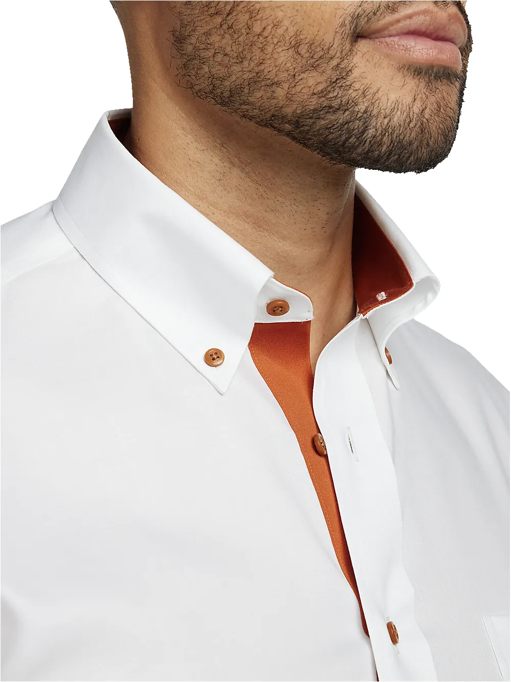 Comfort Stretch Non-Iron Solid Dress Shirt With Contrast Trim - White/rust sold by Paul Fredrick product image thumbnail 3