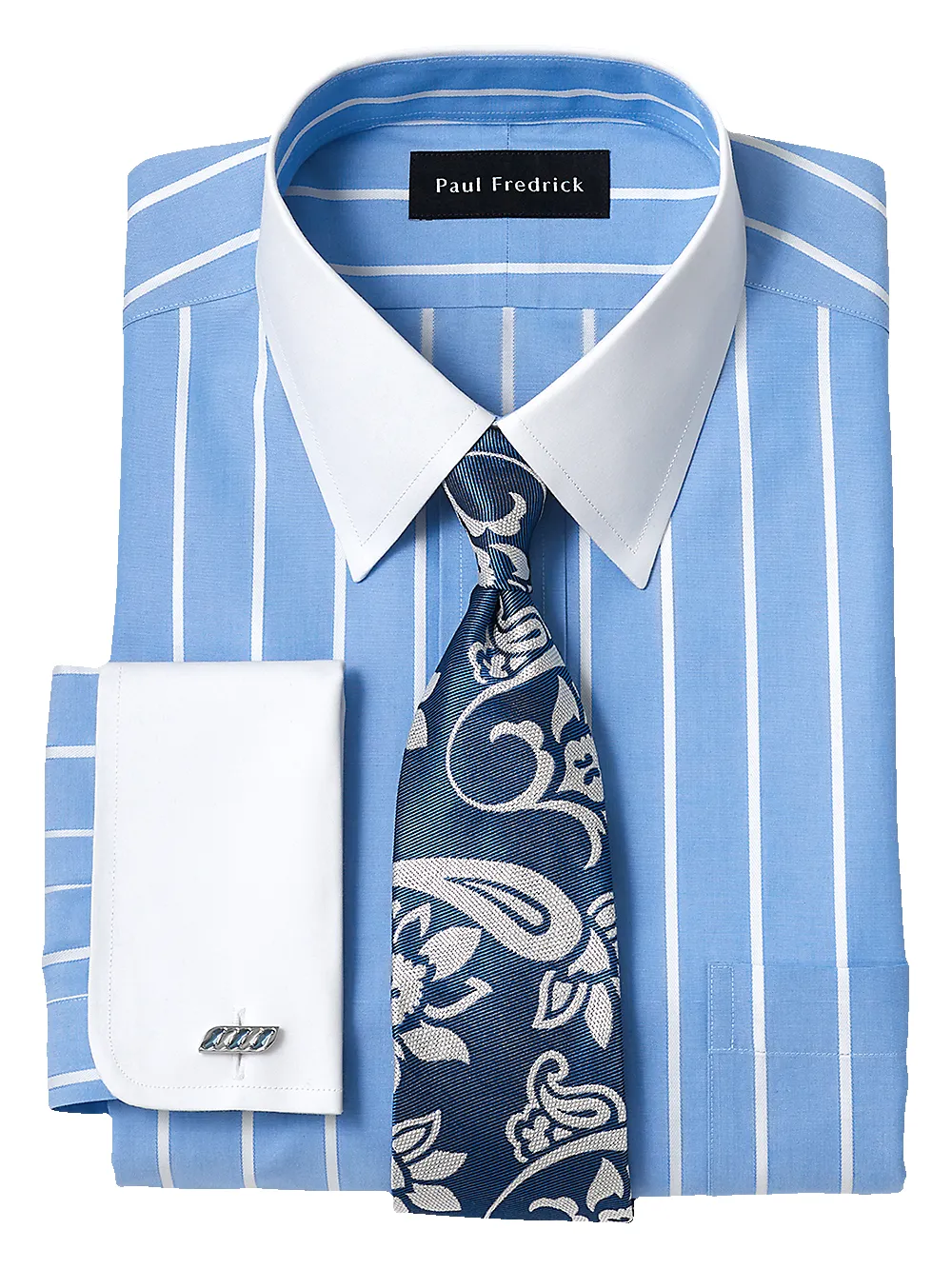 Non-Iron Cotton Stripe Dress Shirt - Blue sold by Paul Fredrick product image thumbnail 2