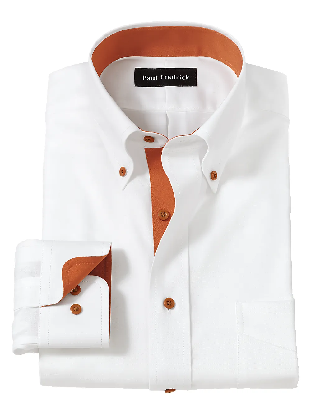 Comfort Stretch Non-Iron Solid Dress Shirt With Contrast Trim - White/rust sold by Paul Fredrick