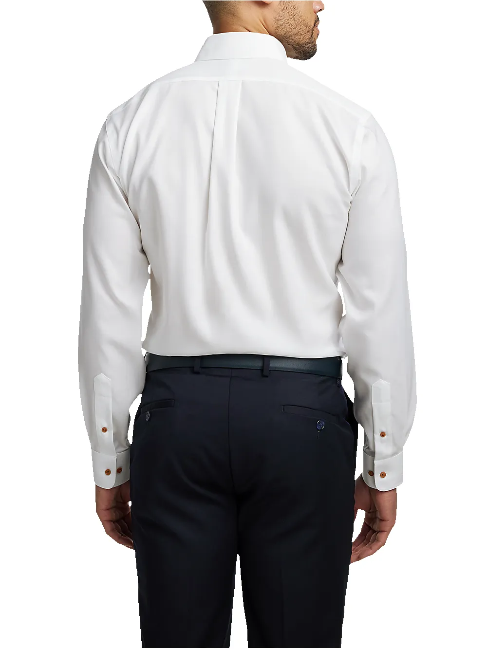 Comfort Stretch Non-Iron Solid Dress Shirt With Contrast Trim - White/rust sold by Paul Fredrick product image thumbnail 5