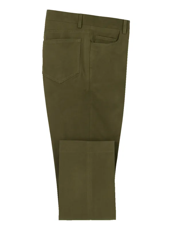 Cotton Stretch Twill Five Pocket Pants - Dark Olive sold by Paul Fredrick
