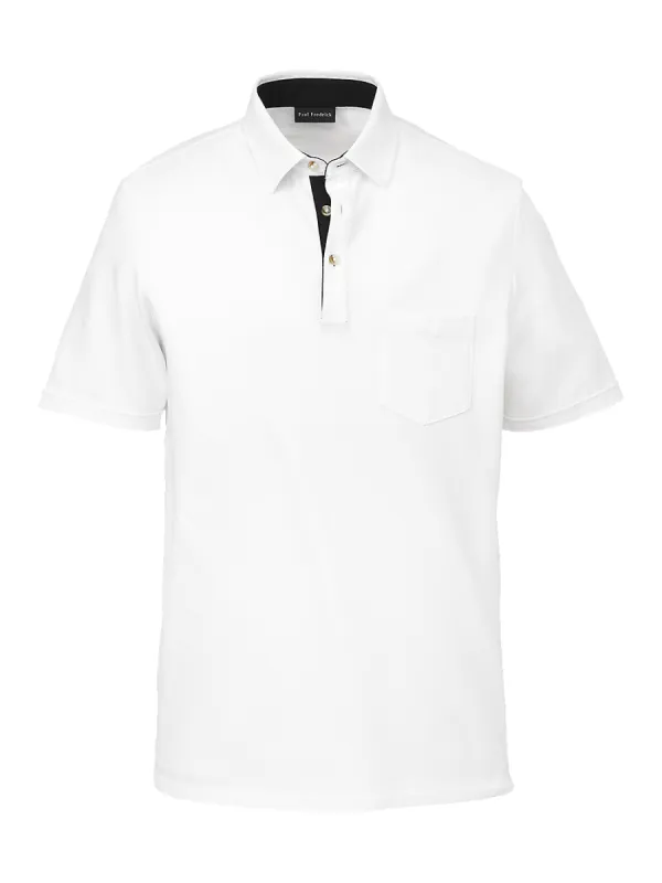 Cotton Blend Three Button Polo - White sold by Paul Fredrick