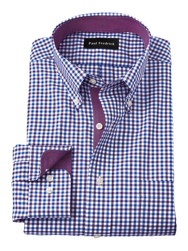 Non-Iron Cotton Gingham Dress Shirt With Contrast Trim - Blue/purple sold by Paul Fredrick