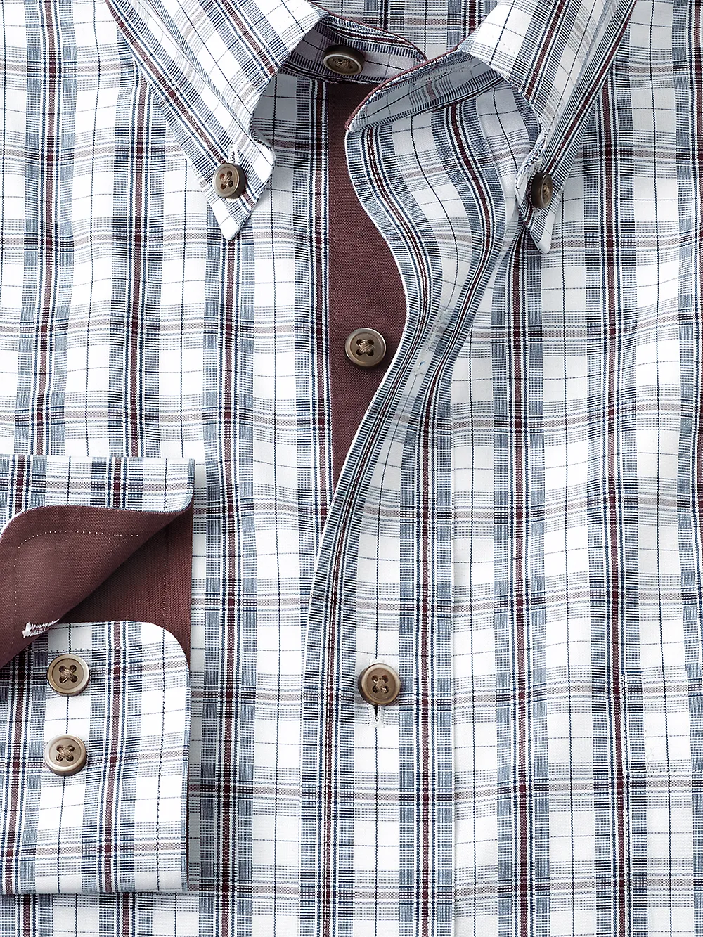 Non-Iron Cotton Plaid Dress Shirt With Contrast Trim - Teal sold by Paul Fredrick product image thumbnail 3