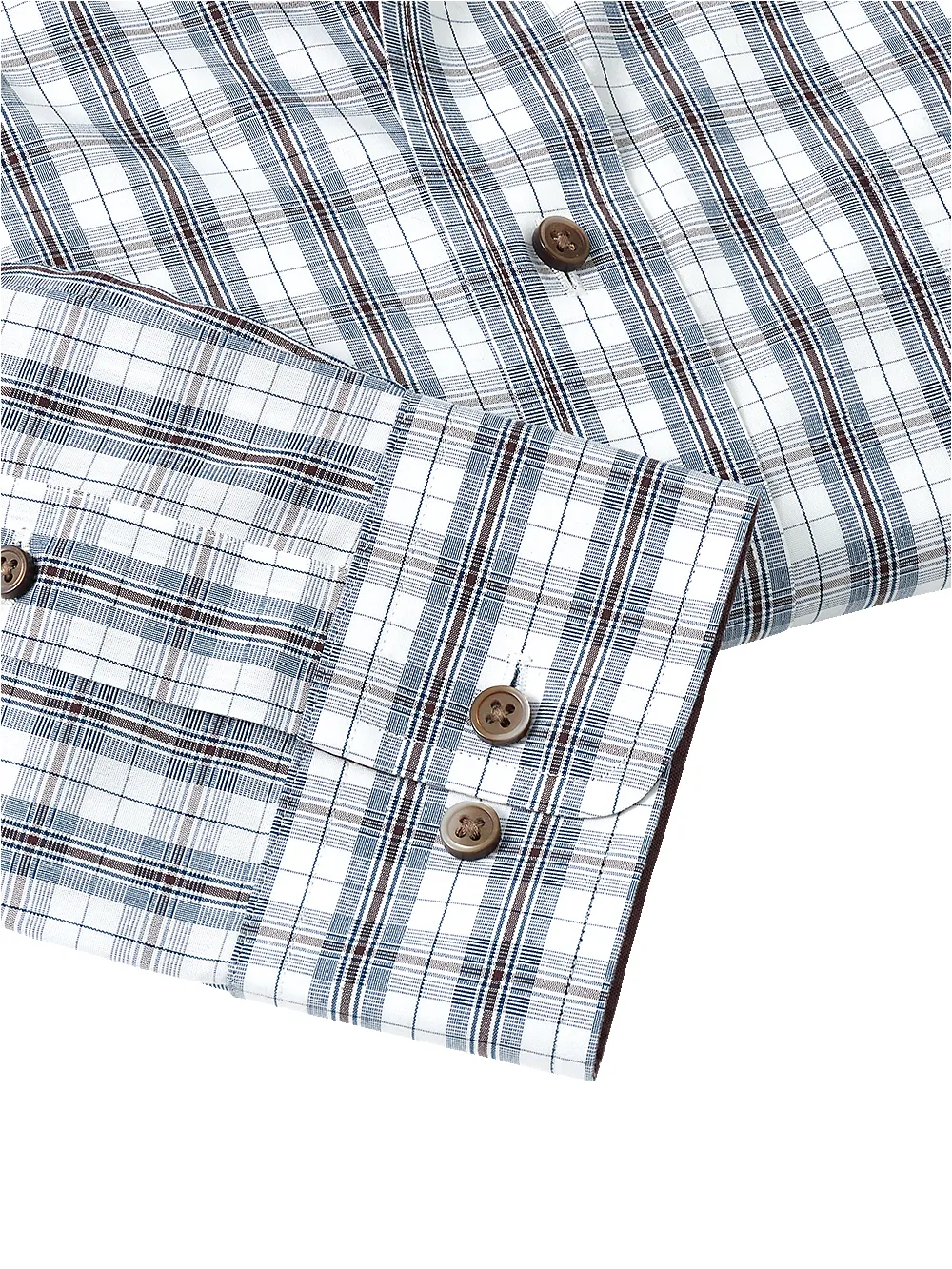 Non-Iron Cotton Plaid Dress Shirt With Contrast Trim - Teal sold by Paul Fredrick product image thumbnail 5