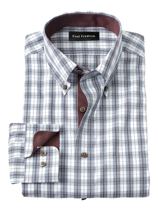 Non-Iron Cotton Plaid Dress Shirt With Contrast Trim - Teal sold by Paul Fredrick