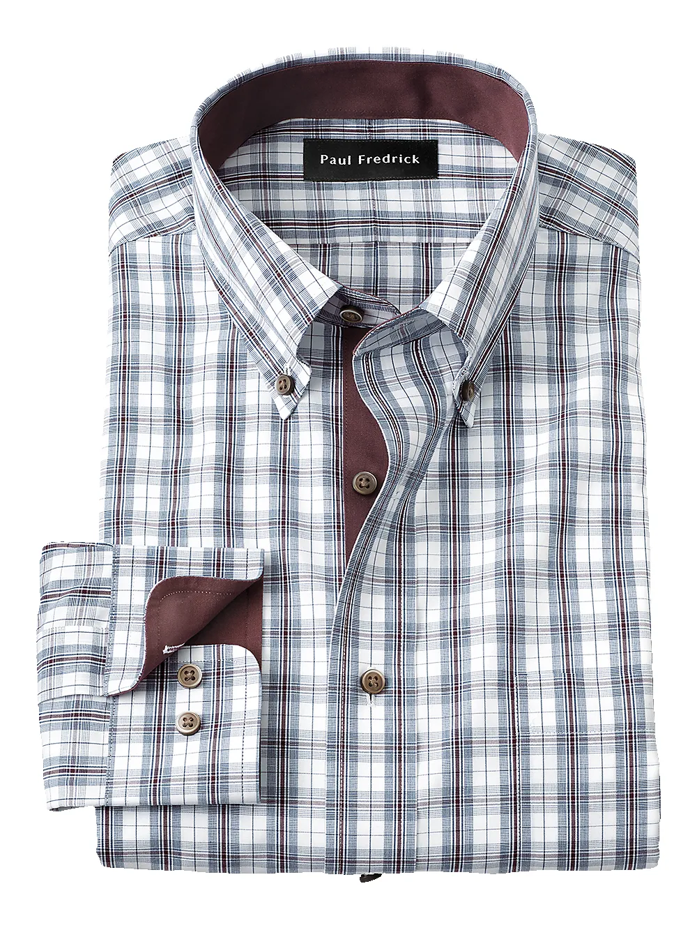 Non-Iron Cotton Plaid Dress Shirt With Contrast Trim - Teal sold by Paul Fredrick