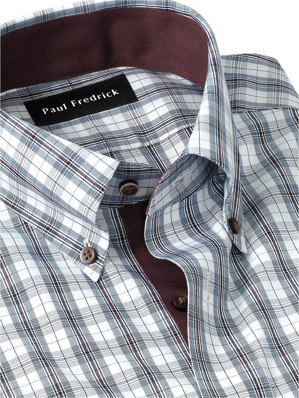 Non-Iron Cotton Plaid Dress Shirt With Contrast Trim - Teal sold by Paul Fredrick product image thumbnail 4