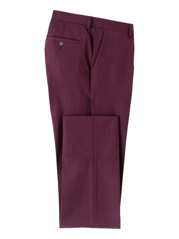 Wool Stretch Bengaline Flat Front Suit Pants - Plum sold by Paul Fredrick