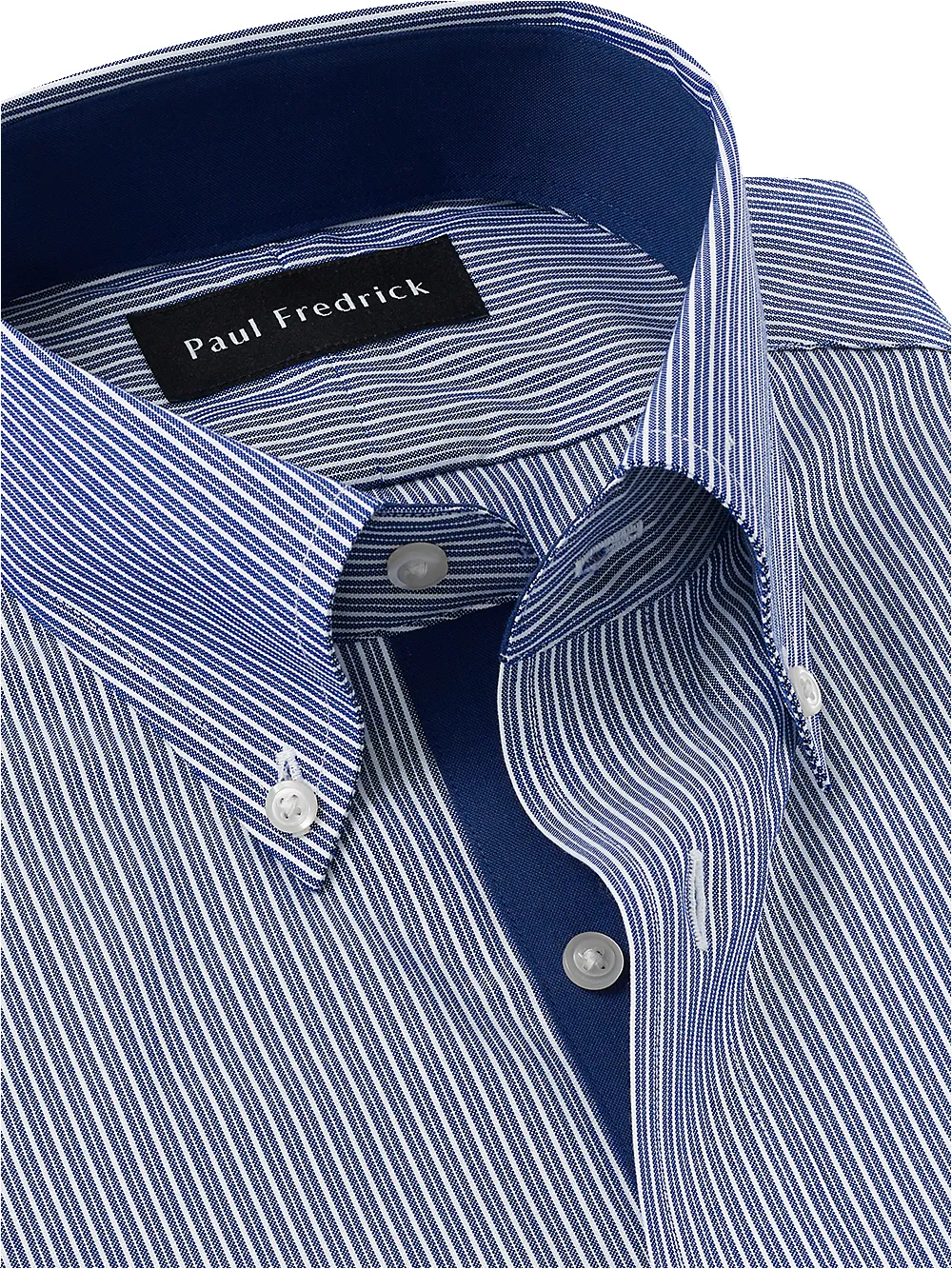 Non-Iron Cotton Stripe Dress Shirt With Contrast Trim - Blue sold by Paul Fredrick product image thumbnail 3
