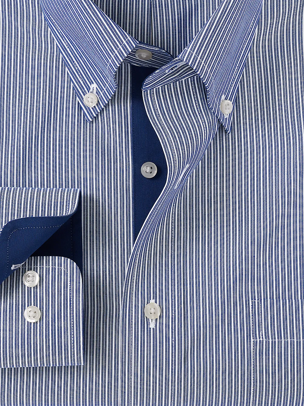 Non-Iron Cotton Stripe Dress Shirt With Contrast Trim - Blue sold by Paul Fredrick product image thumbnail 2