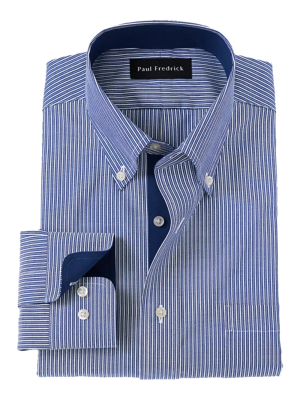 Non-Iron Cotton Stripe Dress Shirt With Contrast Trim - Blue sold by Paul Fredrick