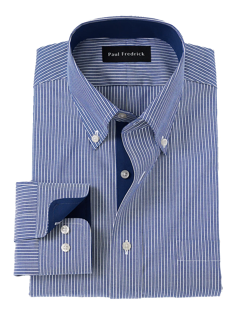 Non-Iron Cotton Stripe Dress Shirt With Contrast Trim - Blue sold by Paul Fredrick