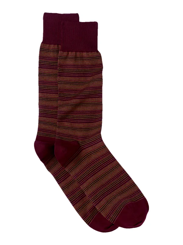Stripe Cotton Blend Sock - Burgundy Multi sold by Paul Fredrick