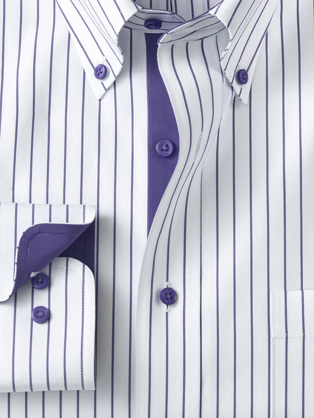 Non-Iron Cotton Stripe Dress Shirt With Contrast Trim - Purple sold by Paul Fredrick product image thumbnail 2