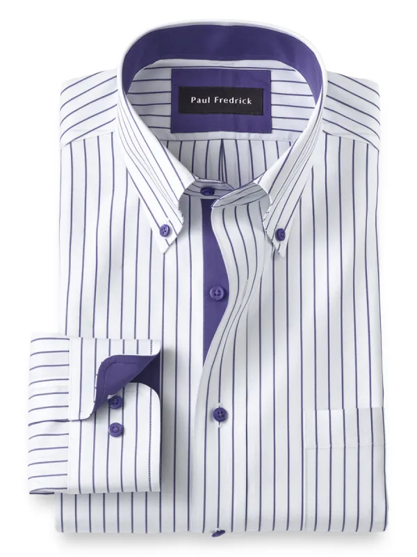 Non-Iron Cotton Stripe Dress Shirt With Contrast Trim - Purple sold by Paul Fredrick