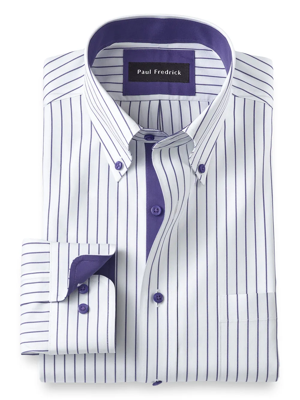 Non-Iron Cotton Stripe Dress Shirt With Contrast Trim - Purple sold by Paul Fredrick