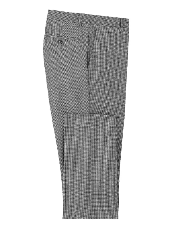 Wool Flannel Houndstooth Flat Front Pants - Black sold by Paul Fredrick