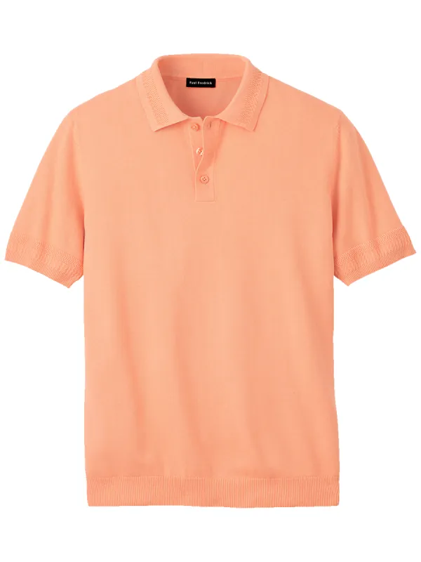 Cotton Three Button Polo - Coral sold by Paul Fredrick