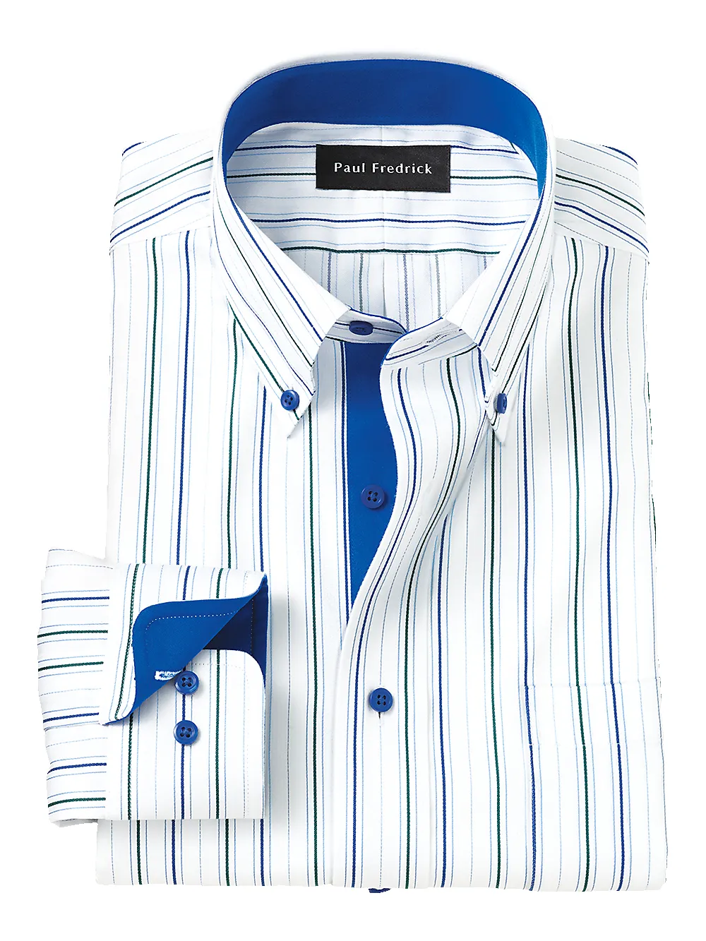 Non-Iron Cotton Stripe Dress Shirt With Contrast Trim - Blue/green sold by Paul Fredrick