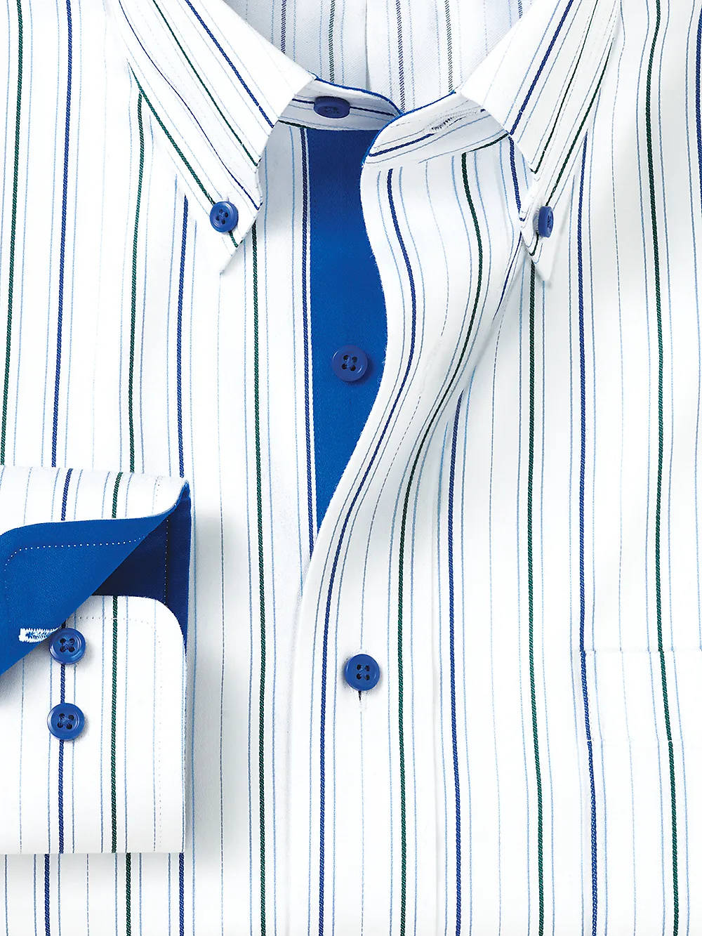 Non-Iron Cotton Stripe Dress Shirt With Contrast Trim - Blue/green sold by Paul Fredrick product image thumbnail 2