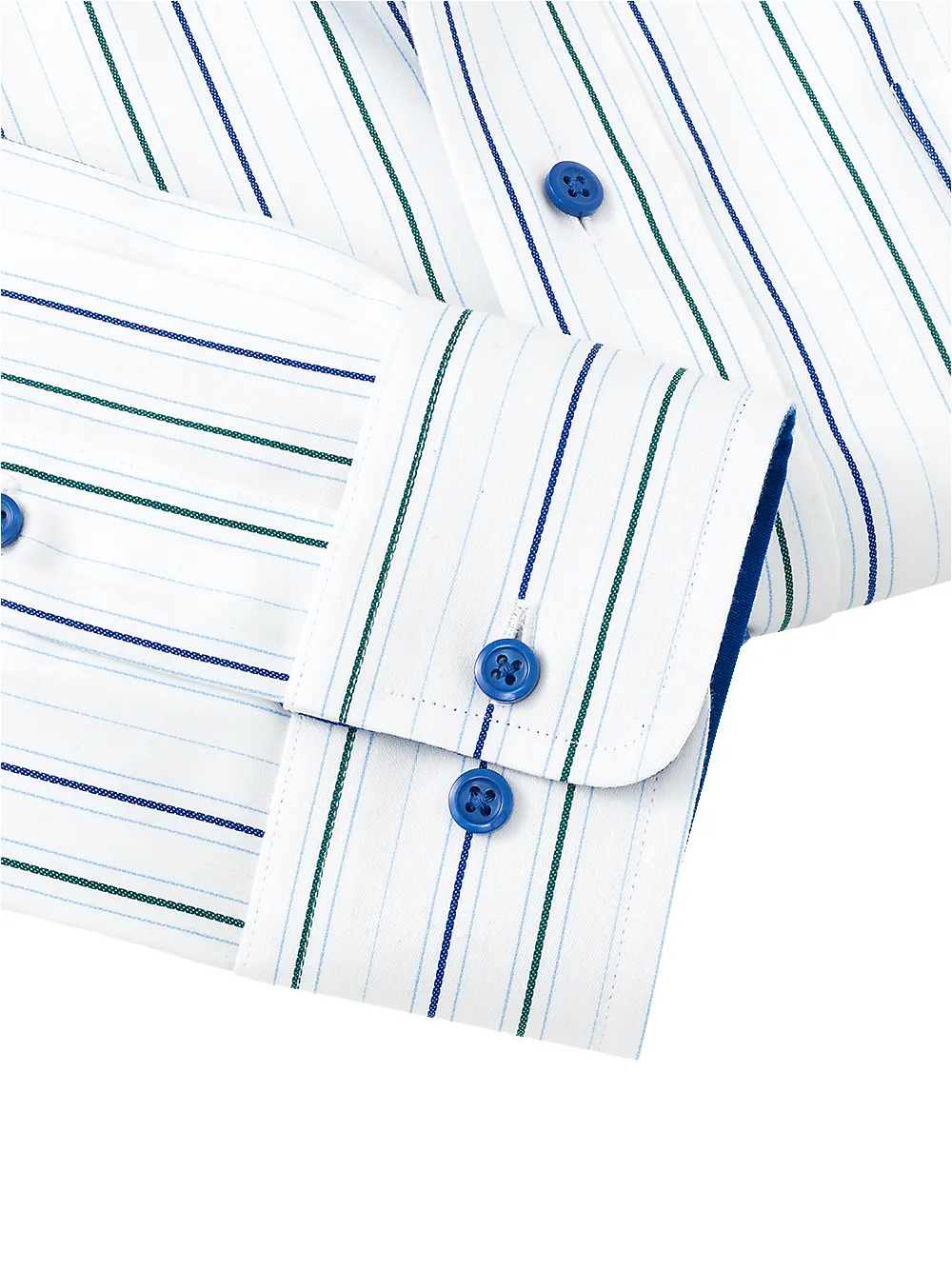 Non-Iron Cotton Stripe Dress Shirt With Contrast Trim - Blue/green sold by Paul Fredrick product image thumbnail 4