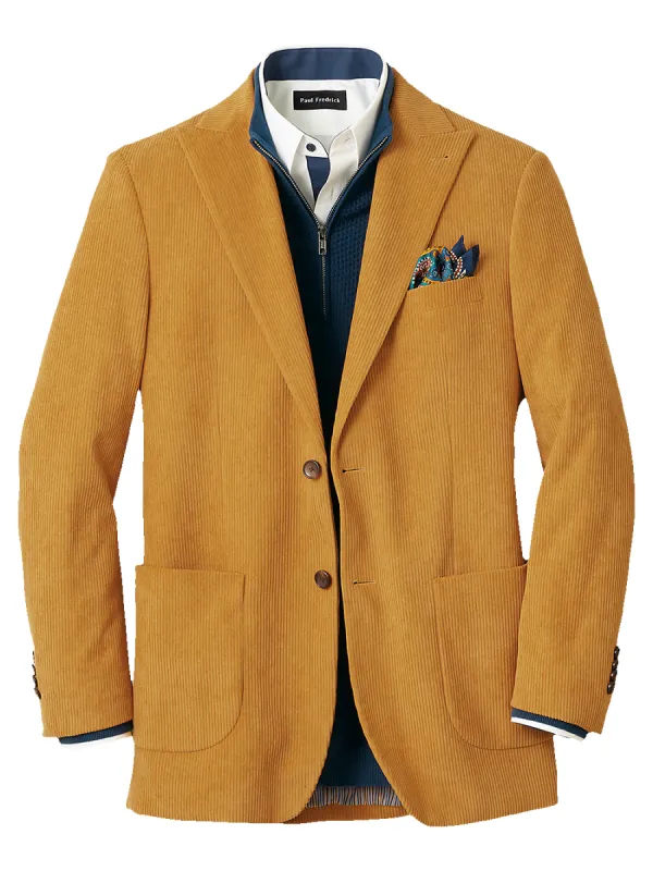 Corduroy Microfiber Single Breasted Peak Lapel Sport Coat - Gold sold by Paul Fredrick