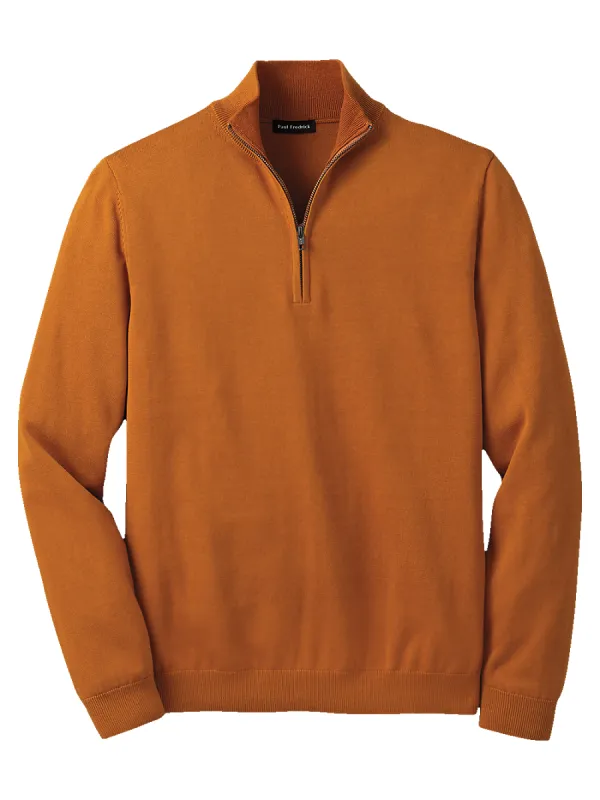 Supima Cotton Zip Mock Neck Sweater - Rust sold by Paul Fredrick