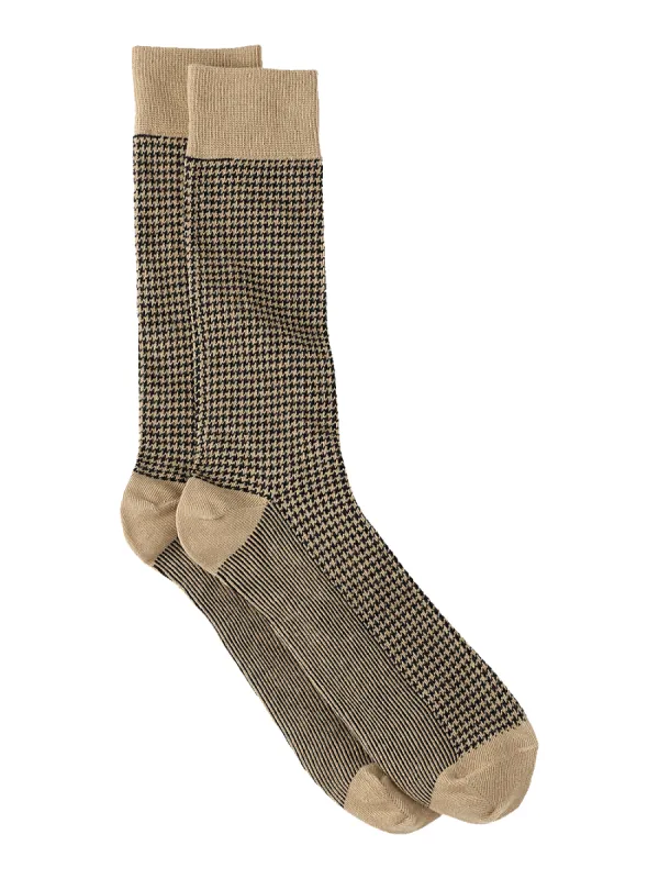 Houndstooth Cotton Blend Sock - Dark Khaki sold by Paul Fredrick
