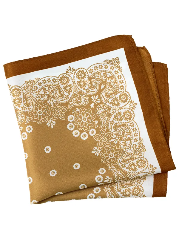 Floral Silk Pocket Square - Brown sold by Paul Fredrick