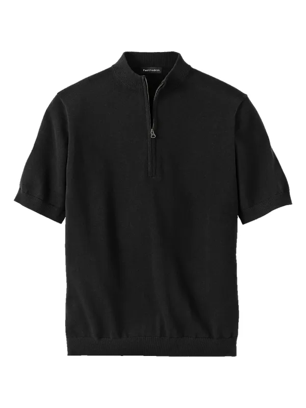 Supima Cotton Zip Mock Neck Sweater - Black sold by Paul Fredrick