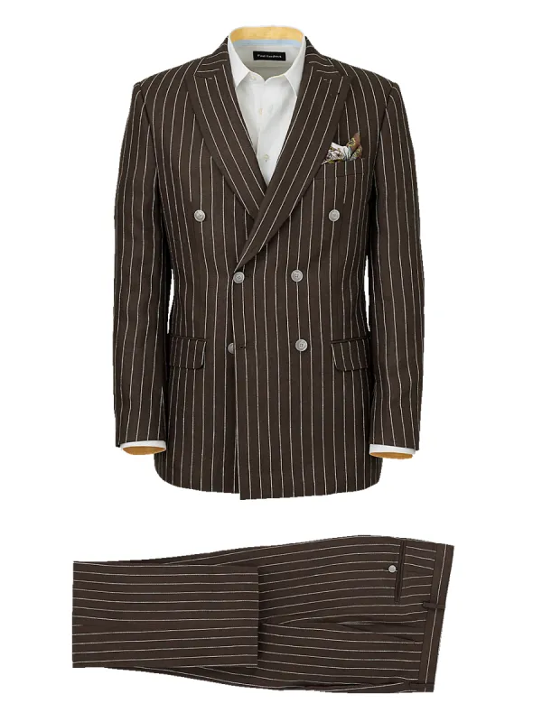 Linen Pinstripe Double Breasted Peak Lapel Suit - Dark Brown sold by Paul Fredrick