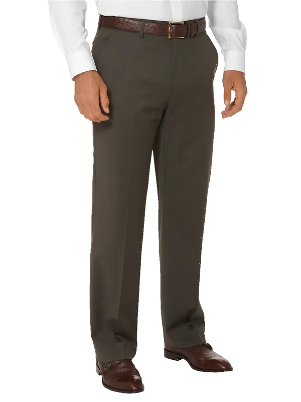 Tailored Fit Wool Gabardine Flat Front Pant - Olive sold by Paul Fredrick