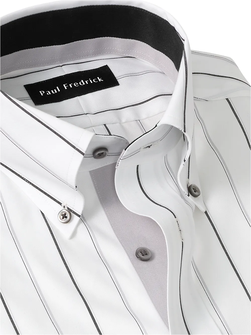 Non-Iron Cotton Stripe Dress Shirt With Contrast Trim - Black/grey sold by Paul Fredrick product image thumbnail 3