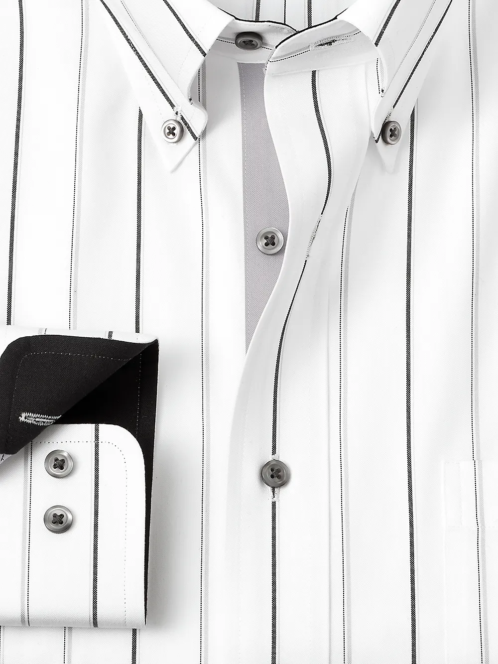 Non-Iron Cotton Stripe Dress Shirt With Contrast Trim - Black/grey sold by Paul Fredrick product image thumbnail 2