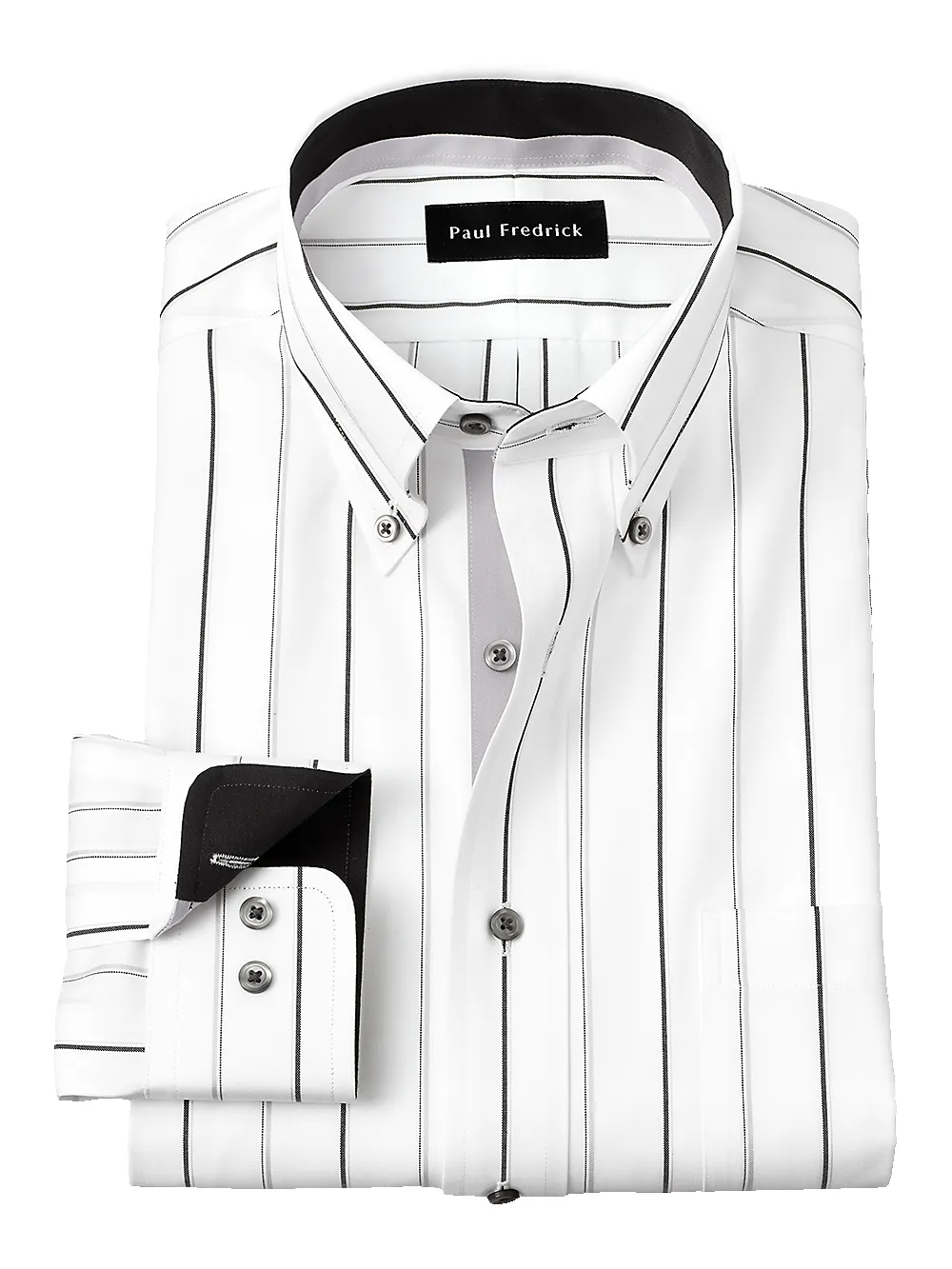 Non-Iron Cotton Stripe Dress Shirt With Contrast Trim - Black/grey sold by Paul Fredrick