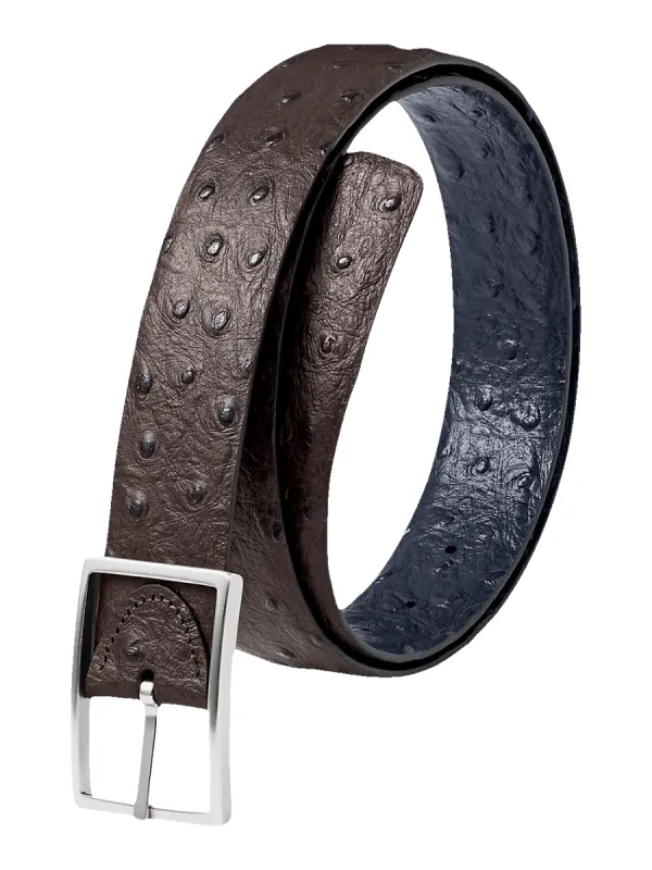 Ostrich Embossed Reversible Belt - Navy/brown sold by Paul Fredrick