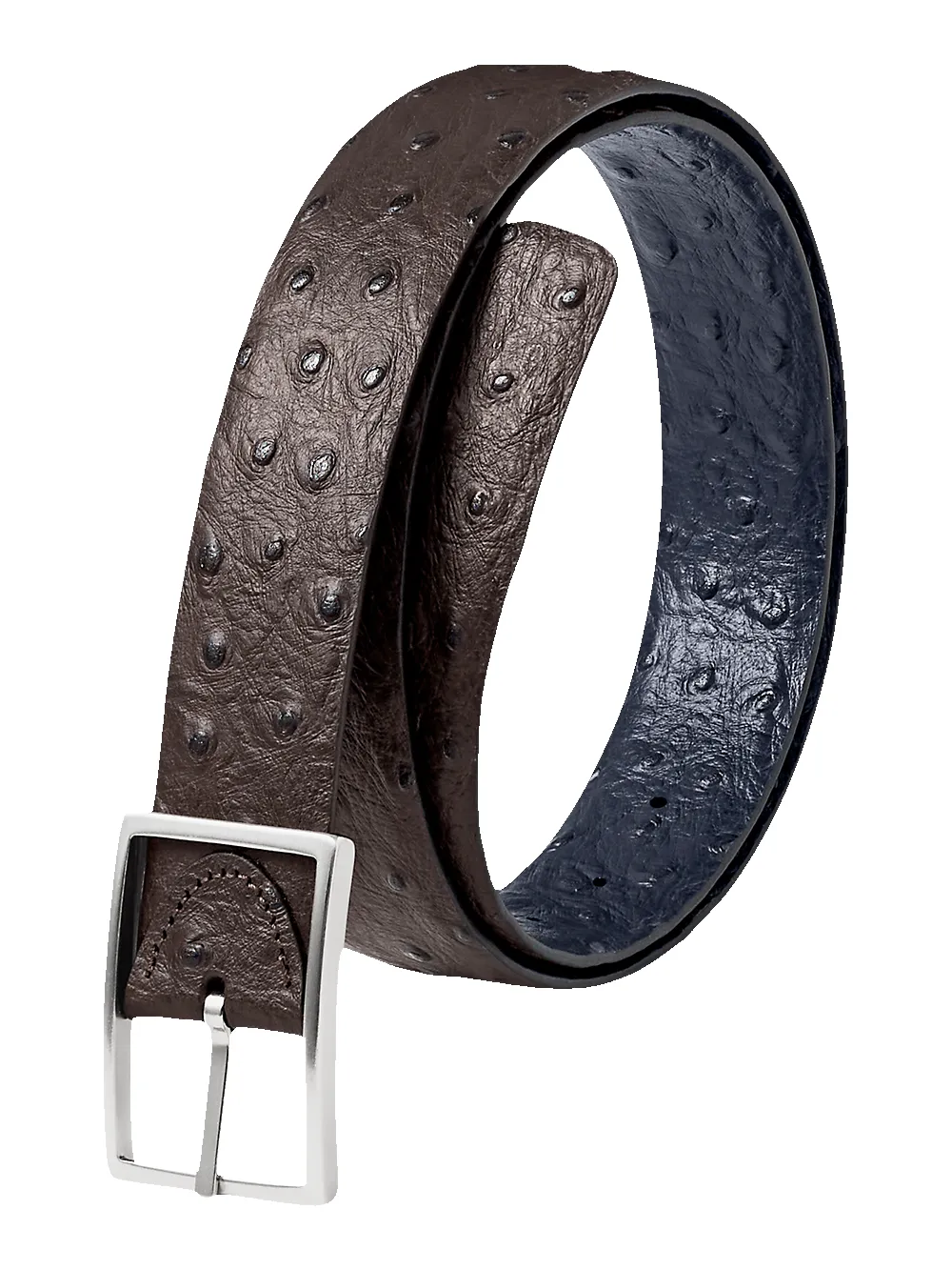 Ostrich Embossed Reversible Belt - Navy/brown sold by Paul Fredrick